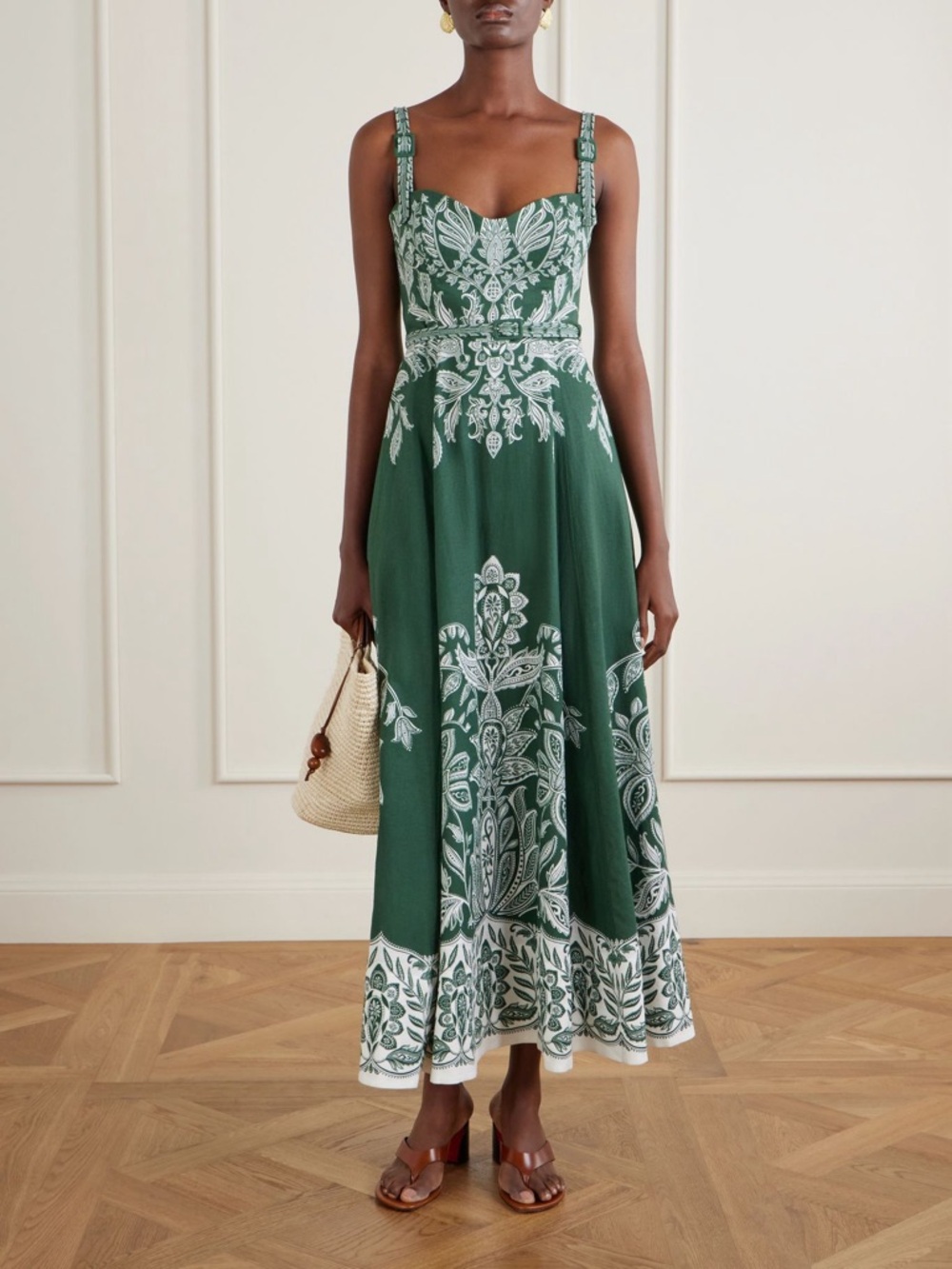 FARM Rio Miranda belted printed linen-blend maxi dress Size Medium NWT - Picture 13 of 16